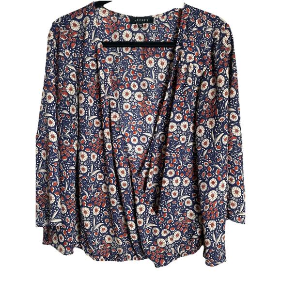 Sanctuary Tops - Sanctuary Flared 3/4 Bell Sleeve XL Boho V-Neck Navy Red Floral Blouse
